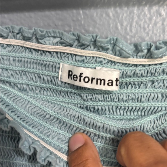 Reformation Westley Dress In Turquoise Off-Shoulder Light Blue Maxi Dress - Picture 5 of 6